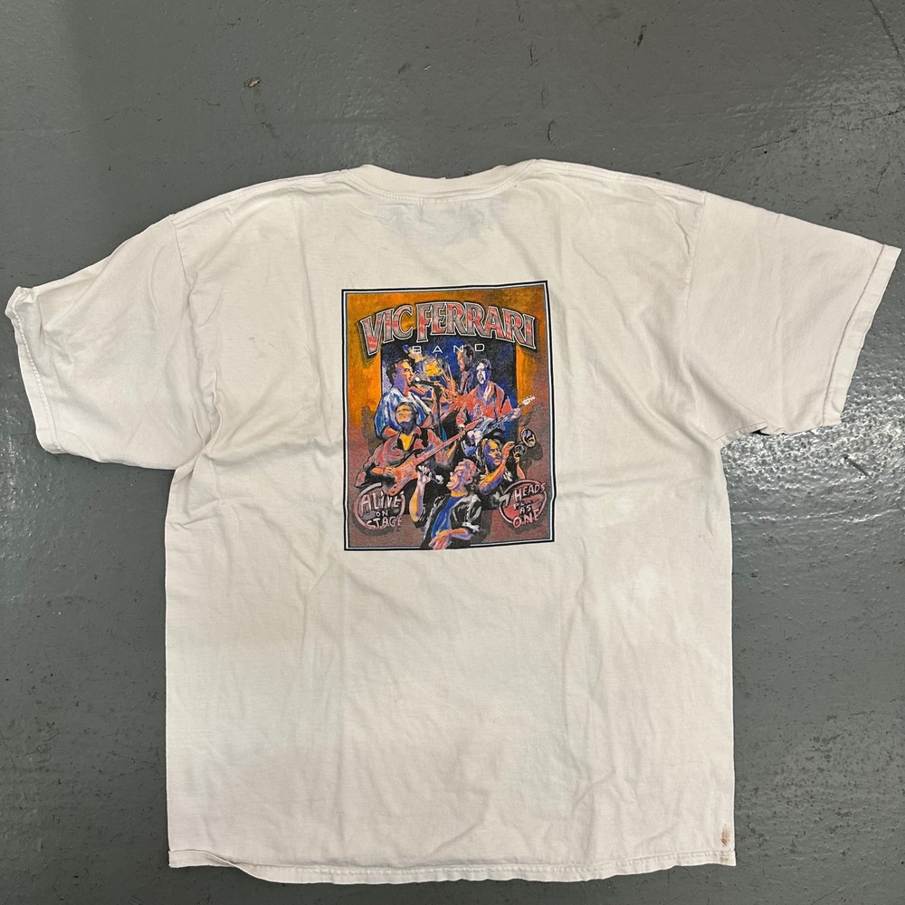 Vintage Vic Ferrari Band T Shirt Mens XL White Preowned Stains Graphic Tee